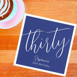 Serviette En Papier Simply Modern Script Navy Blue 30th Birthday Party