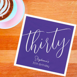 Serviette En Papier Simply Modern Script Purple 30th Birthday Party