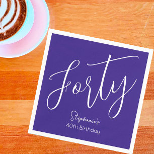 Serviette En Papier Simply Modern Script Purple 40th Birthday Party