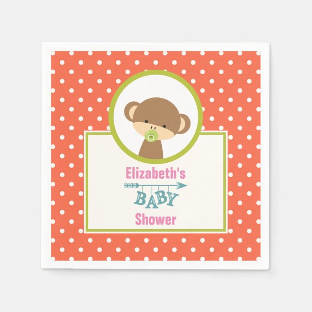 Serviette En Papier Singe-bébé Brown avec Baby shower Pacificateur (Devant)