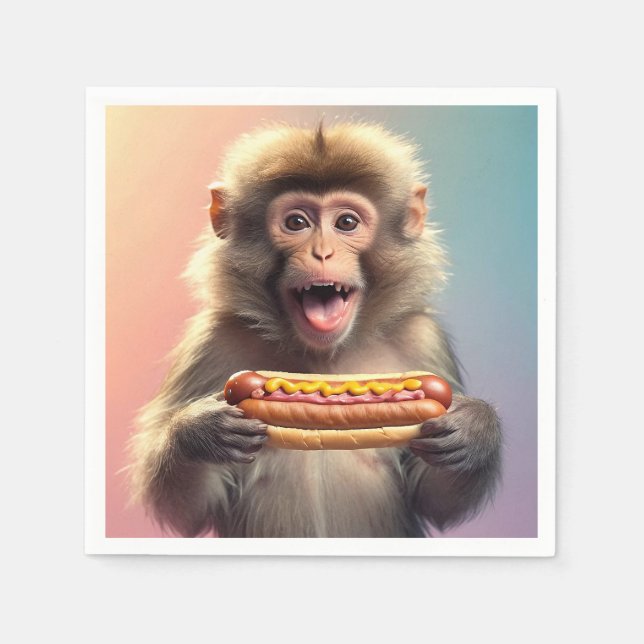Serviette En Papier Singe mignon Avec Hotdog (Devant)