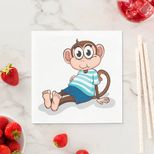 Serviette En Papier Singe mignon en chemise rayée bleue et short
