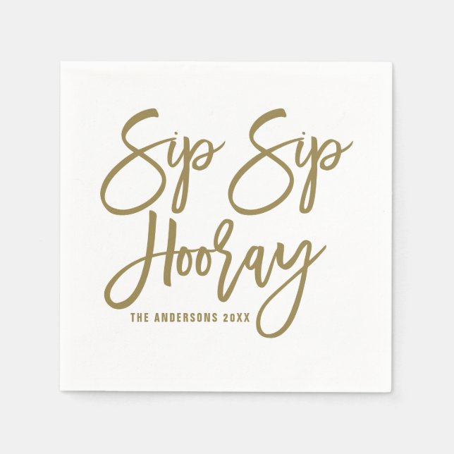Serviette En Papier Sip Gold Hooray main Lettré (Devant)
