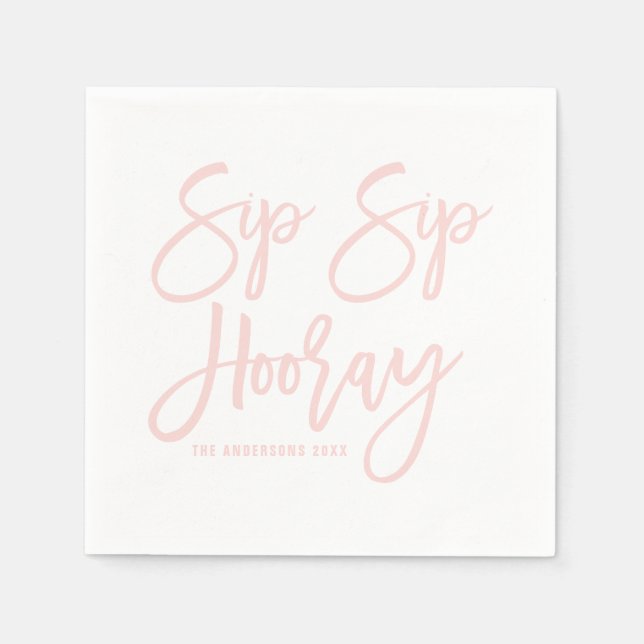 Serviette En Papier Sip rose vif Hooray main Lettré (Devant)