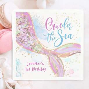 Serviette En Papier Sirène 1er Anniversaire Derrière La Mer Rose