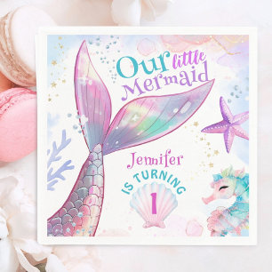 Serviette En Papier Sirène 1er Anniversaire Sous La Sirène Rose De Mer