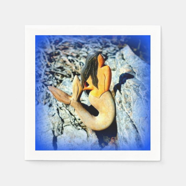 Serviette En Papier sirène à poil noir bleu (Devant)