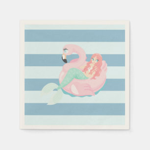 Serviette En Papier Sirène adorable sur rayures bleu clair