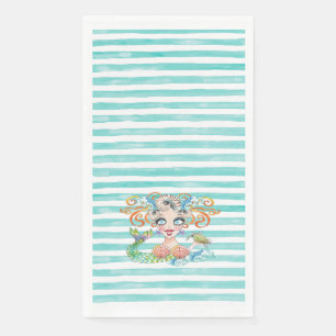 Serviette En Papier Sirène Artistic sur Rayures Bleues