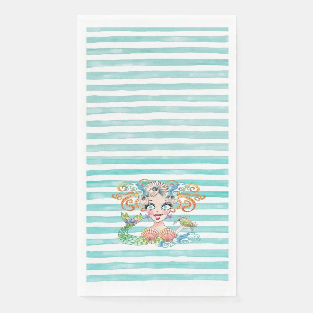 Serviette En Papier Sirène Artistic sur Rayures Bleues (Devant)
