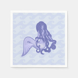 Serviette En Papier Sirène assise bleue
