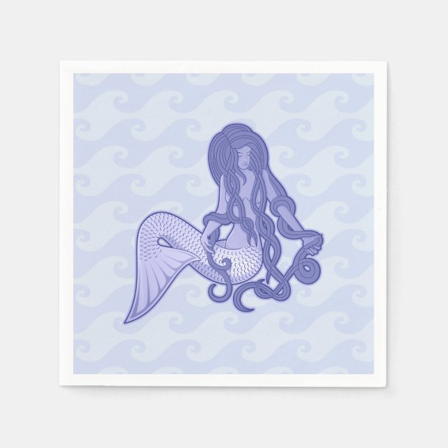 Serviette En Papier Sirène assise bleue (Devant)