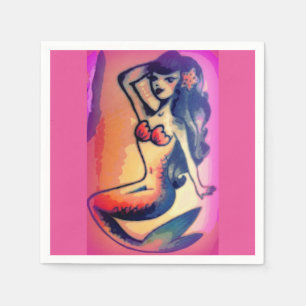 Serviette En Papier sirène aux cheveux foncés rose