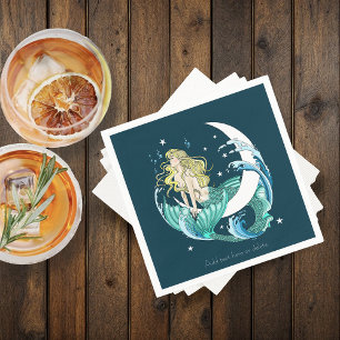 Serviette En Papier Sirène Blonde Lune Croissante Art Déco Fantastique
