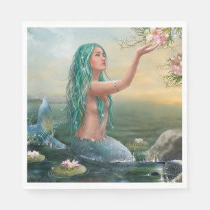 Serviette En Papier sirène d'une chevelure verte