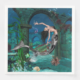 Serviette En Papier Sirène merveilleuse avec des poissons d'imaginair