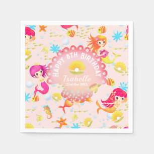 Serviette En Papier Sirènes Rose Pêche