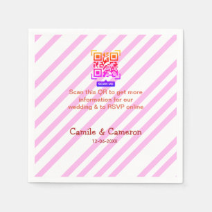 Serviette En Papier SITE WEB DE MARIAGE QR rose moderne date nom rayé