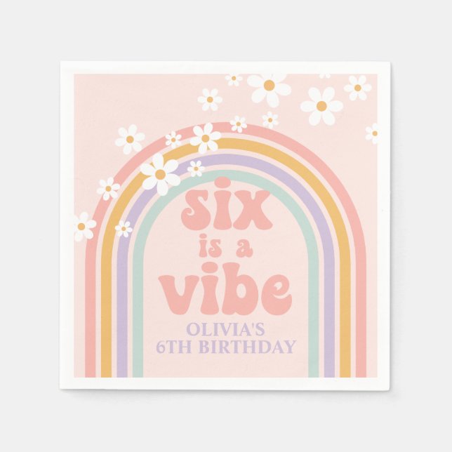 Serviette En Papier Six est Vibe Pastel Rainbow 6e anniversaire (Devant)