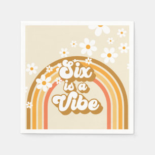 Serviette En Papier Six est Vibe Retro Rainbow Super 6e anniversaire