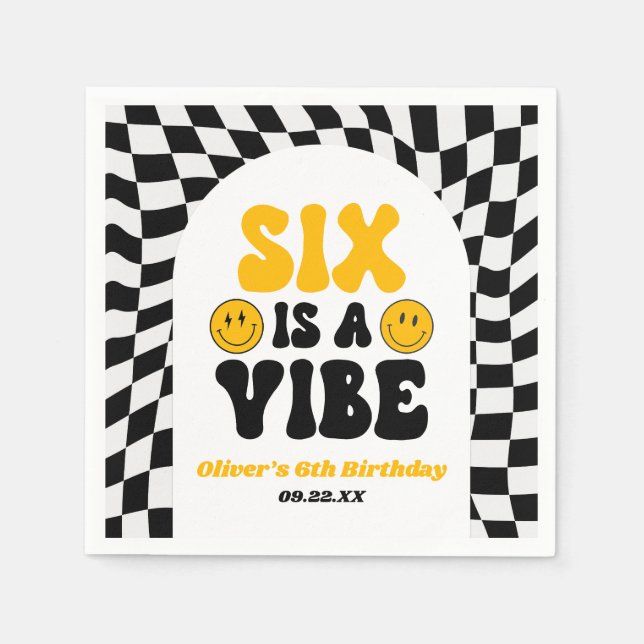Serviette En Papier Six Is A Vibe Retro Sixth 6th Birthday Party (Devant)