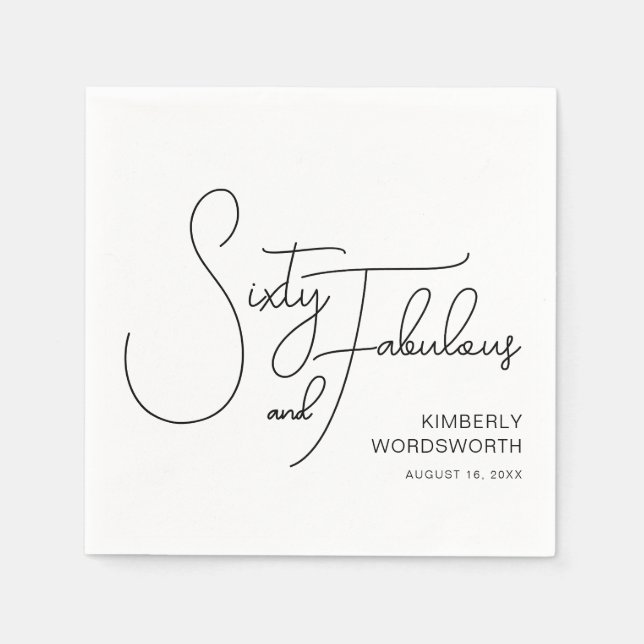 Serviette En Papier Sixty and Fabulous Name Date 60th Birthday Party (Devant)