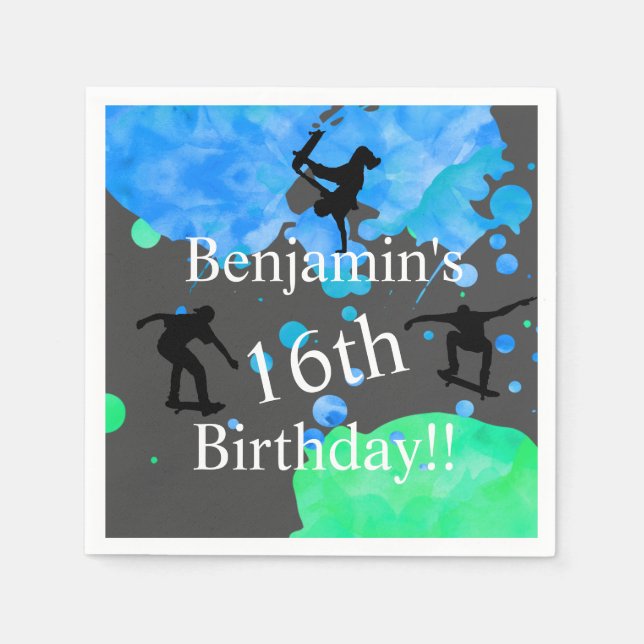 Serviette En Papier Skateboard Birthday, 16th Birthday (Devant)