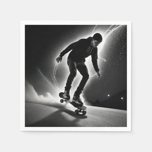 Serviette En Papier Skateboard Boy with Lightning (Devant)