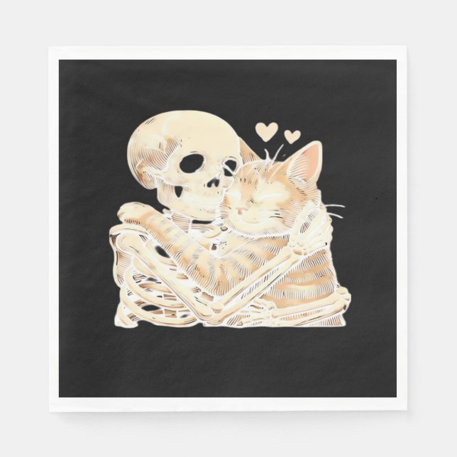 Serviette En Papier Skeleton Accrocher chat Halloween Amoureux des cha (Devant)