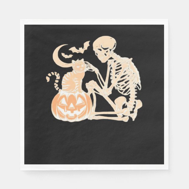 Serviette En Papier Skeleton Cat Crâne kitty mignonne Halloween Design (Devant)