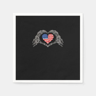 Serviette En Papier Skeleton Hand Heart 4e Du Drapeau Américain Patrio