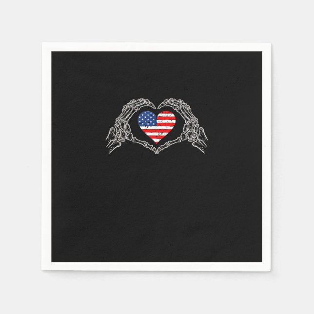 Serviette En Papier Skeleton Hand Heart 4e Du Drapeau Américain Patrio (Devant)