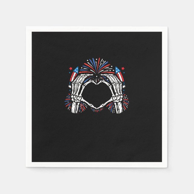 Serviette En Papier Skeleton Hand Heart USA Patriotic American (Devant)