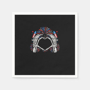 Serviette En Papier Skeleton Hand Heart USA Patriotic American
