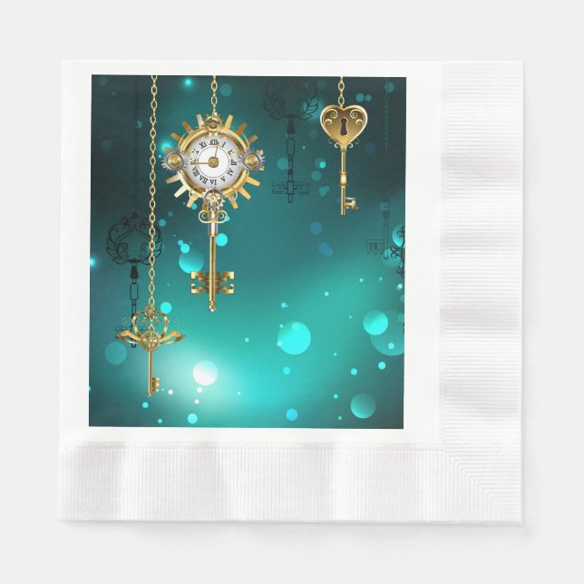 Serviette En Papier Skeleton Keys on Green Background (Devant)