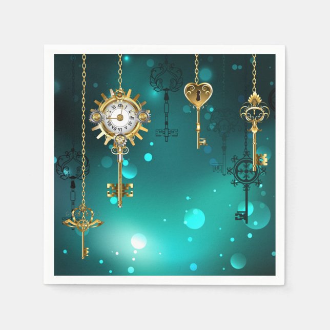 Serviette En Papier Skeleton Keys on Green Background (Devant)