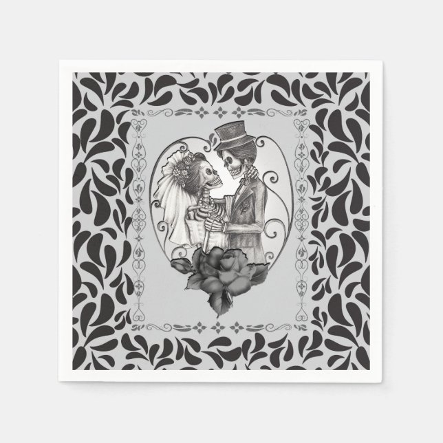 Serviette En Papier Skeleton Love Couple Mariage Danse Mariage gothiqu (Devant)