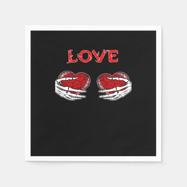 Serviette En Papier Skeleton Mains Coeur Drôle Design (Devant)