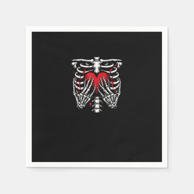Serviette En Papier Skeleton Mains tenant Coeur Halloween Costume amus (Devant)