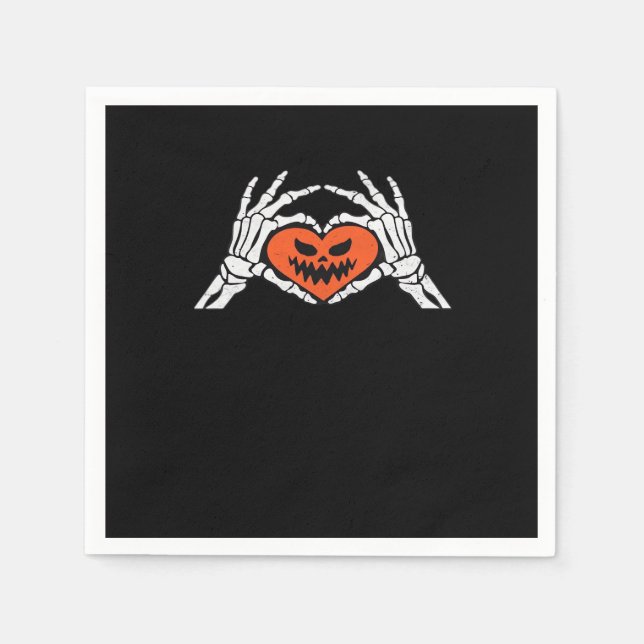 Serviette En Papier Skeleton Met Un Coeur Halloween Éffrayant Classiqu (Devant)