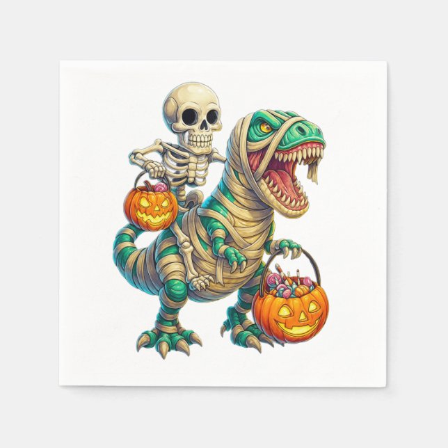 Serviette En Papier Skeleton Whimsical équitation maman T-Rex Hallowee (Devant)