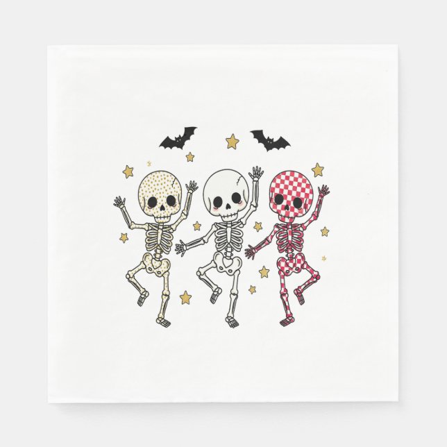 Serviette En Papier Skeletons de danse d'Halloween (Devant)
