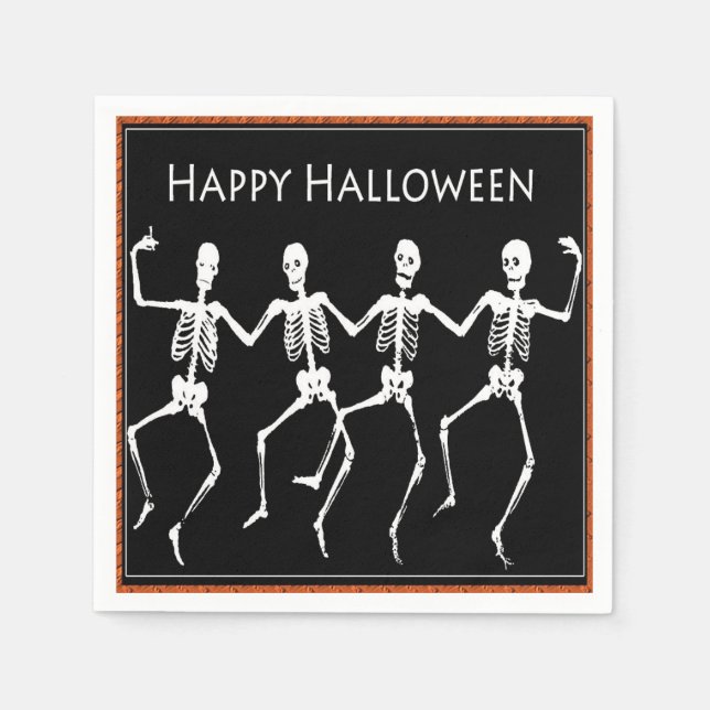 Serviette En Papier Skeletons de danse Napkins d'Halloween noir (Devant)