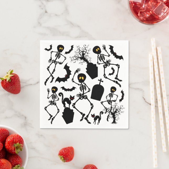 Serviette En Papier Skeletons d'Halloween Macabre Dance (En situation)