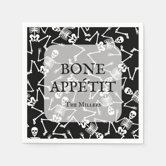 Serviette En Papier Skeletons Halloween Party Black (Devant)