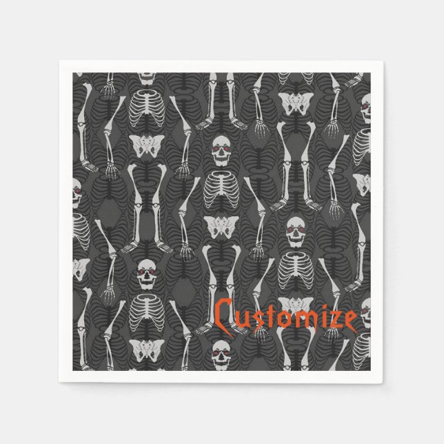 Serviette En Papier Skeletons noir et blanc Halloween Napkins (Devant)