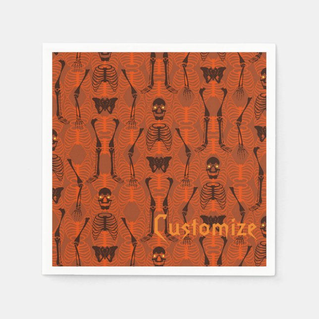 Serviette En Papier Skeletons noirs et orange Halloween Napkins (Devant)