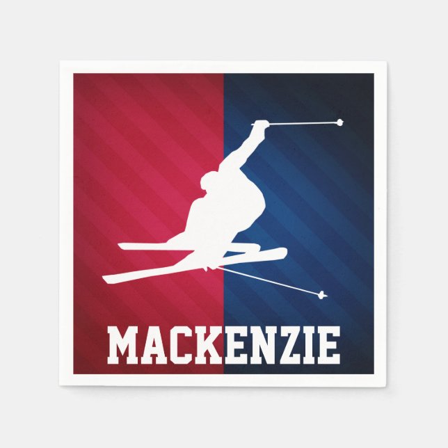 Serviette En Papier Ski de neige : rouge, blanc et bleu (Devant)