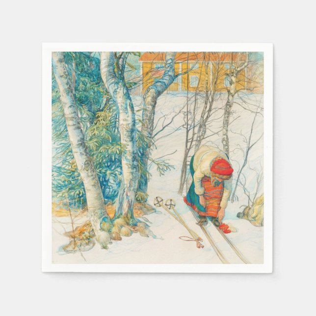 Serviette En Papier Ski d'hiver par Carl Larsson (Devant)