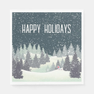 Serviette En Papier Skier de Noël aux pins d'hiver